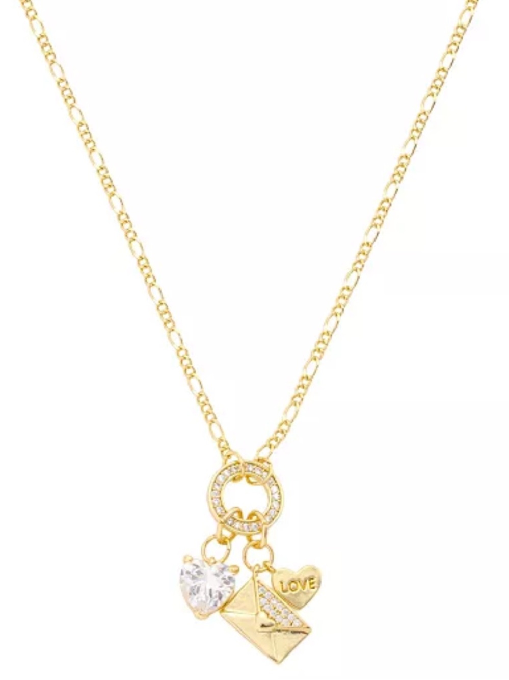 Unwritten Cubic Zirconia Gold-Tone Plated Heart & Letter Cluster Charm Necklace